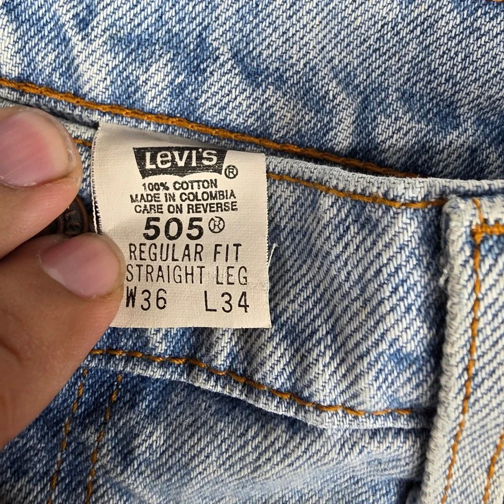 Vintage Levis 505 Regular Fit Straight Leg Light Wash Jeans Orange Tab 36x34